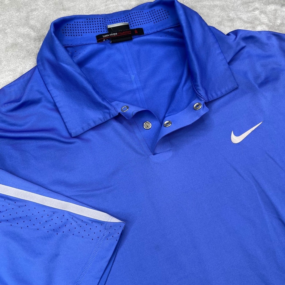 Nike Tiger Woods Collection Golf Polo Shirt Men XL Blue Solid Dri-FIT Perforated - Picture 1 of 9